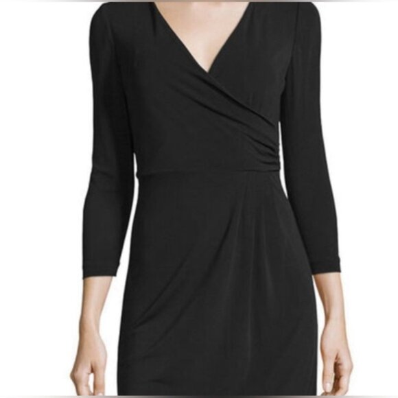 NWT Ann Taylor Loft 3/4 Sleeve V-Neck Black Dress EUC Size 4 - Picture 1 of 13